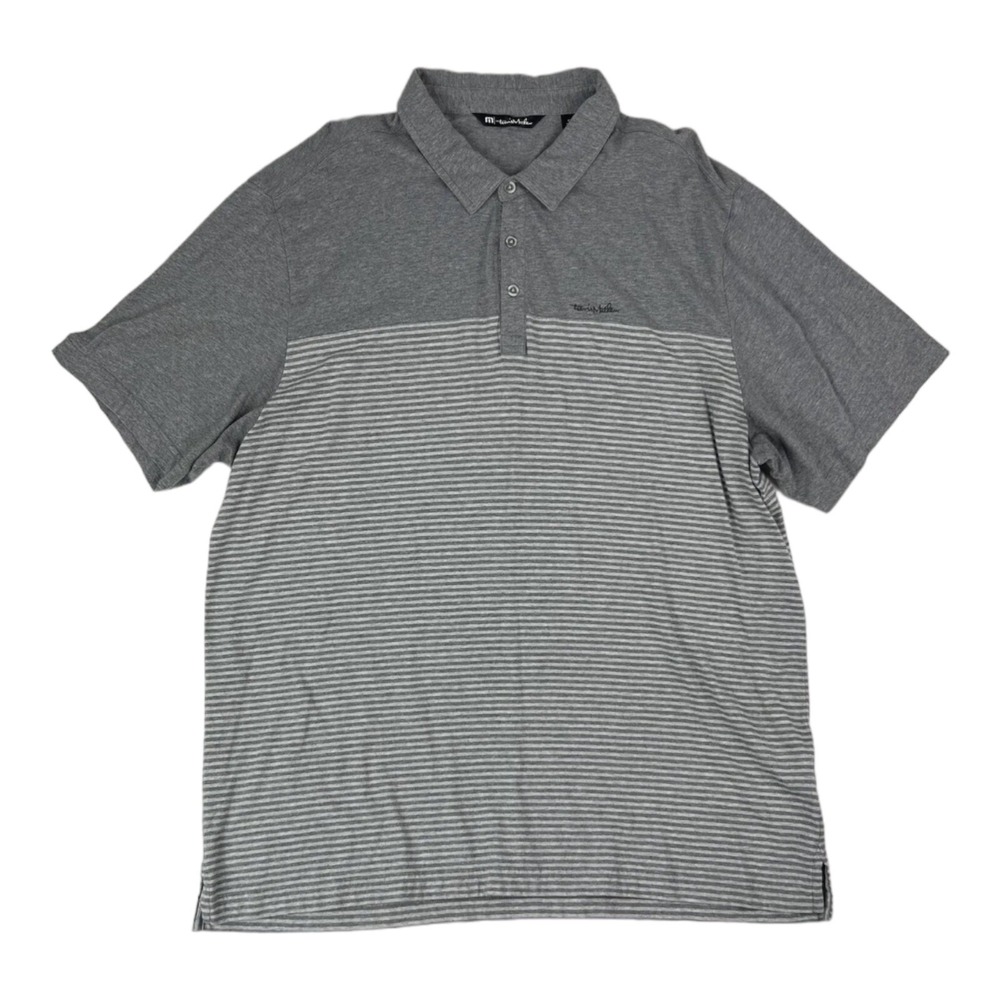 Travis Mathew Gray‎ Striped S/S Pima Cotton Modal Polo Shirt Mens Size 2XL XXL